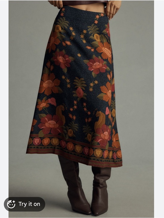 FARM Rio Dresses & Skirts - New Anthropologie Farm Rio Satin Slip Pineapple Floral Green Resort Midi Skirt M